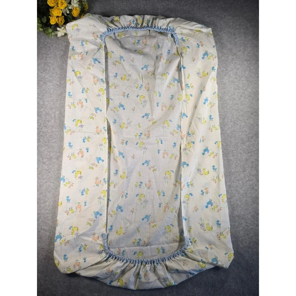 Vintage 70s Duckling Duck Fitted Crib Nursery Sheet Pastel 23x38 Cottagecore